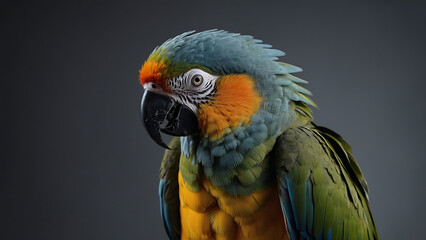 Obraz premium Colorful macaw parrot close-up portraits showing vibrant feathers, tropical exotic bird with blue, green, yellow, and orange plumage in natural and studio backgrounds