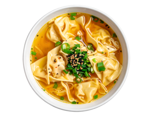 A bowl of hot wonton soup isolated on transparent png