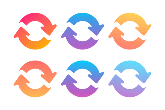 Refresh arrows in vibrant colors represent cycle and synchronization