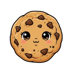 Fototapeta premium Cute Cartoon Big Chocolate Chip Cookie with Kind Face