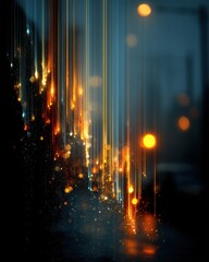 Vertical warm amber and coral dynamic light streaks on indigo background, modern design for social media strategy, influencer marketing, and digital product presentation

