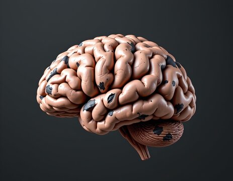 Unsettling Brain with Charcoal Textured Surface Dark Background