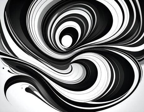 Swirling black and white abstract design, with a dynamic, fluid appearance