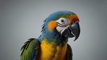 Obraz premium Colorful macaw parrot close-up portraits showing vibrant feathers, tropical exotic bird with blue, green, yellow, and orange plumage in natural and studio backgrounds