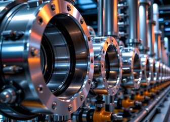 Fototapeta premium Industrial Metal Cylinders with Dramatic Lighting Scene