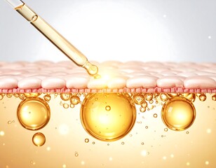Cross-section illustration of skin layers with serum droplets being dispensed
