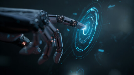 Robotic hand interacting with holographic touchscreen