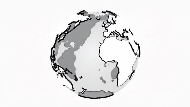 Animated rotating globe showcasing continents and geographical features, a simple cartoon world