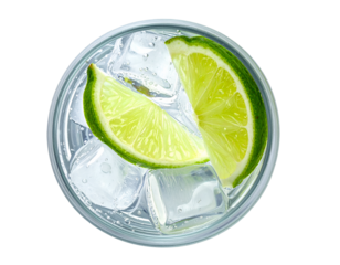 Gin tonic cocktail with lime slices isolated on transparent png