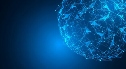 Blue abstract sphere network of glowing points and lines image