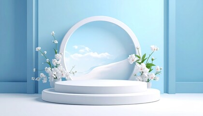 Medical background with white pedestal or podium for product demonstration.