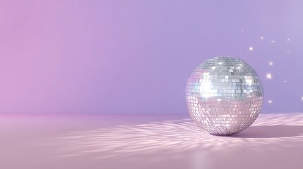 Isolated Silver Disco Ball on Pink-to-Purple Gradient Background — Minimalist Modern Composition with Reflective Light Patterns