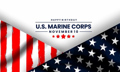 Happy Birthday U.S. Marine Corps November 10 th Celebration Graphic with a  American Flag  Background Design