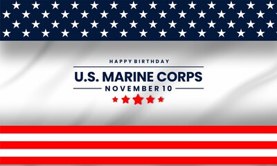 Happy Birthday U.S. Marine Corps November 10 th Celebration Graphic with a  American Flag  Background Design