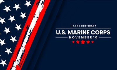 Happy Birthday U.S. Marine Corps November 10 th Celebration Graphic with a  American Flag  Background Design