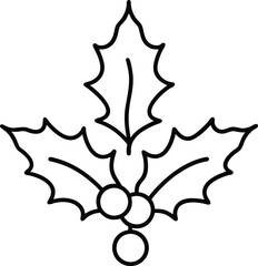Holly leaves berries simple outline drawing christmas 6