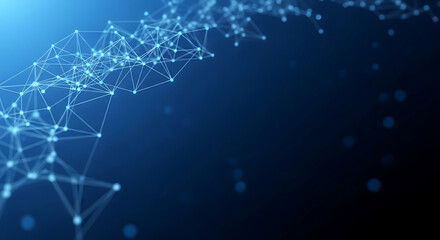 Obraz premium Abstract blue network of glowing dots and lines on dark background connection technology