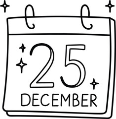 Hand drawn calendar page showing december 25 date with stars