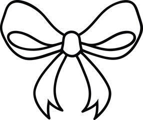 Black line art bow with ribbon loops tails vector
