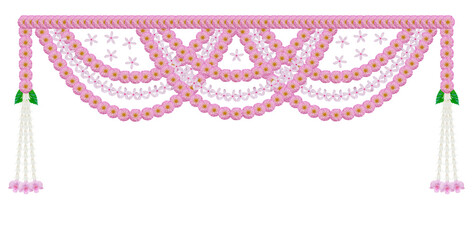 Wedding and festival decoration with pink zinnia flowers Toran design door hanging isolated on transparent background