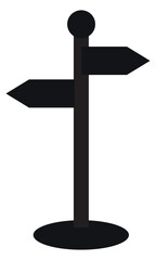 Black road direction signpost icon, navigation and travel symbol, wayfinding silhouette for business concept
