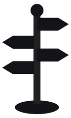 Black road direction signpost icon, navigation and travel symbol, wayfinding silhouette for journey and business concept