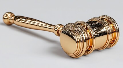 High-definition realistic golden gavel clip art: set against white background, minimalist design with soft studio lighting, high-detail ultra-realistic texture