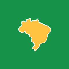 Brazil map in yellow on green background. Flat vector silhouette of Brazil country shape used for geography, travel, and national identity themes