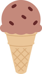 Simple Flat Style Chocolate Chip Ice Cream Cone Dessert Illustration
