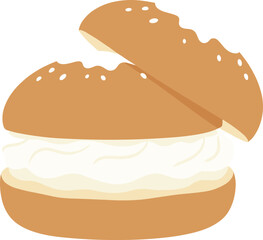 Simple Flat Semla Sweet Bun Scandinavian Pastry Cream Food Icon