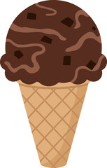 Simple Flat Chocolate Chip Ice Cream Cone Sweet Dessert Illustration