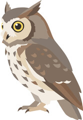 Flat Graphic Owl Bird Standing Illustration with Brown and Yellow Color
