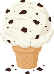 Cartoon Style Vanilla Ice Cream Scoop with Chocolate Chip Waffle Cone