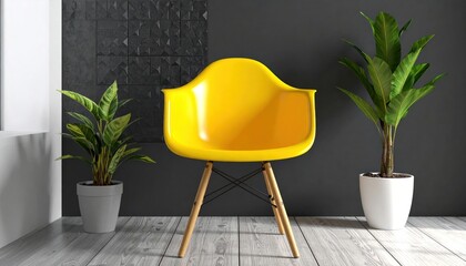 Modern interior with plastic chair. Wall mock up. 3d illustration