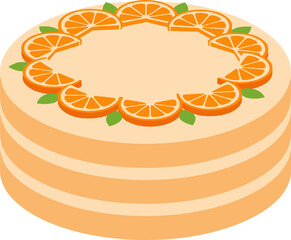Simple Flat Illustration Orange Layer Cake with Slice Decoration Isolated