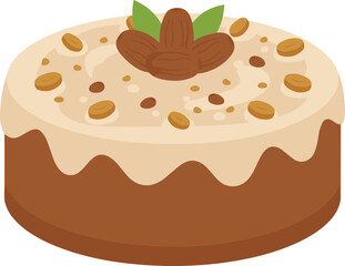 Isometric Delicious Almond Cake with Cream Icing and Leaf Garnish Pastry Dessert