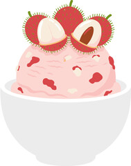 Flat Style Creamy Lychee Ice Cream Bowl Dessert Illustration