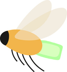 Simple Flat Design Firefly Insect Flying Glowing Bugs Illustration
