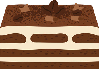 Simple Flat Illustration of Delicious Chocolate Tiramisu Cake Slice Dessert