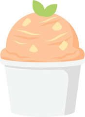 Simple Flat Illustration of Cupcake with Topping and Green Leaf