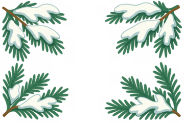 Snowy pine branches forming a festive winter christmas frame, a transparent background vector illustration