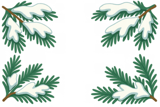 Snowy pine branches forming a festive winter christmas frame, a transparent background vector illustration