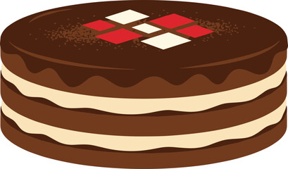 Flat Illustration Layered Chocolate Cake with Cream and Rhombus Toppings