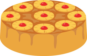 Simple Flat Illustration of a Delicious Pineapple Upside Down Cake Dessert