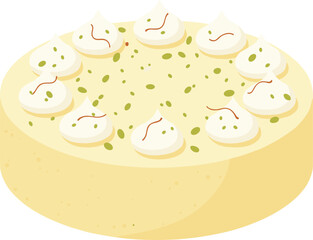 Flat Lay Delicious Indian Rasmalai Cake with Cream Topping and Pistachios