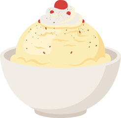Flat Style Delicious Vanilla Ice Cream Sundae Bowl Sweet Dessert