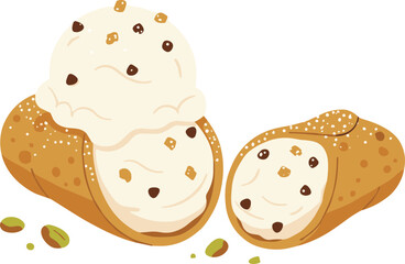 Flat Style Delicious Cannoli Pastry with Cream Cheese Filling Dessert