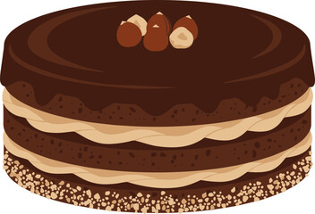 Delicious Chocolate Cake with Hazelnut Topping Layered Dessert Illustration