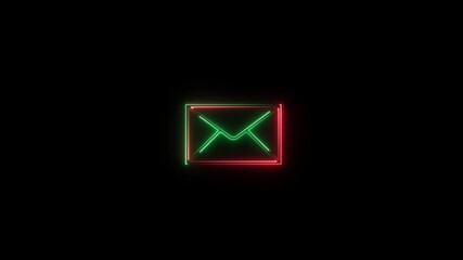 Dual-colored neon envelope icon with red and green outlines on a black background mail letter - Powered by Adobe