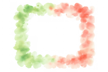 Watercolor irregular frame border with green and red soft paint creating an abstract artistic overlay design on transparent background